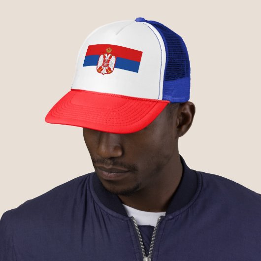 SERBIA FLAG  TRUCKER HAT TRUCKER PET (In situ)