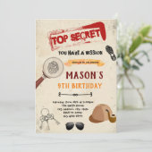 Serect agent spionage verjaardaguitnodiging kaart (Staand voorkant)