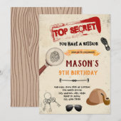 Serect agent spionage verjaardaguitnodiging kaart (Voorkant / Achterkant)