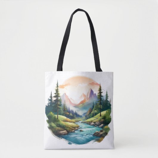 Sereen berglandschap met River Canvas tas (Voorkant)