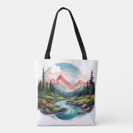 Sereen berglandschap met River Canvas tas (Achterkant)