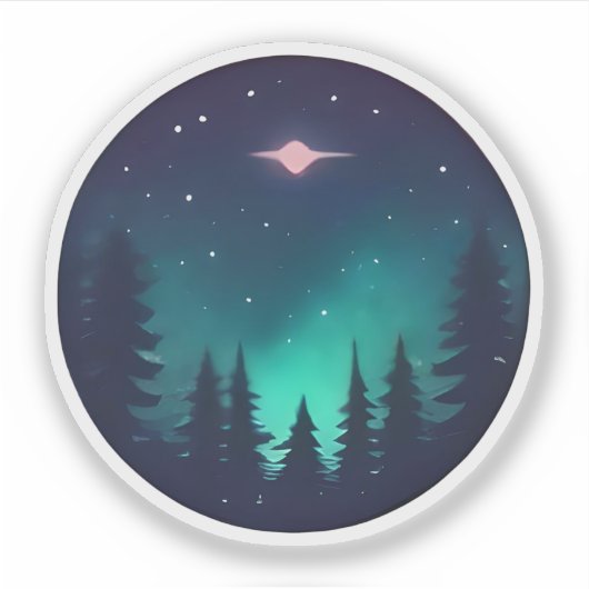 Sereen bos onder een kosmische gloed sticker (Voorkant)