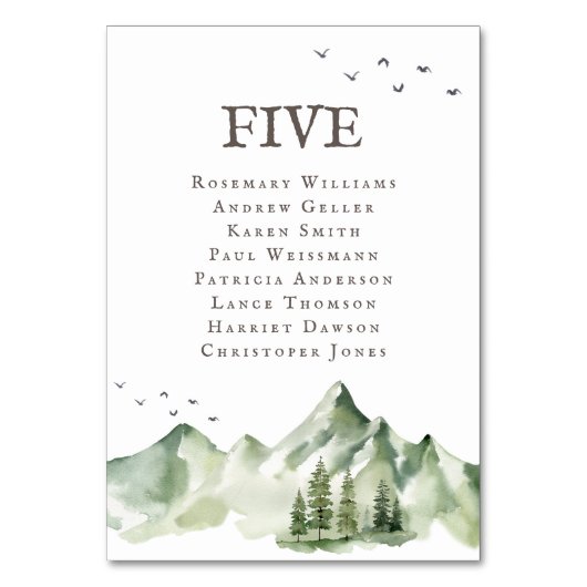 Sereen groen landschap 8 gasten naam tafel nummer kaart (Achterkant)