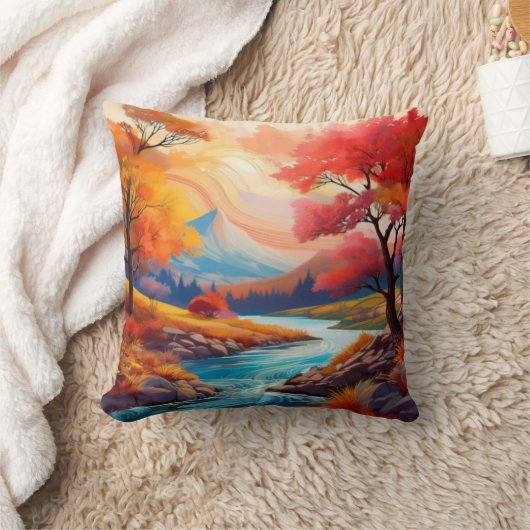 Sereen herfstlandschap met stromende rivier kussen (Deken)