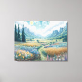 Sereen landschap: Bloeiende bloemen en bergen Canvas Afdruk (Voorkant)