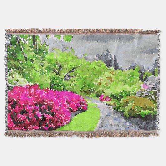 Sereen tuinpad met levendige roze bloemen deken (Voorkant)