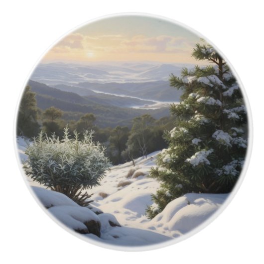 Sereen winterlandschap keramische knop (Voorkant)