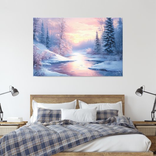 Sereen winterlandschap met besneeuwde bomen canvas afdruk (Insitu (Slaapkamer))
