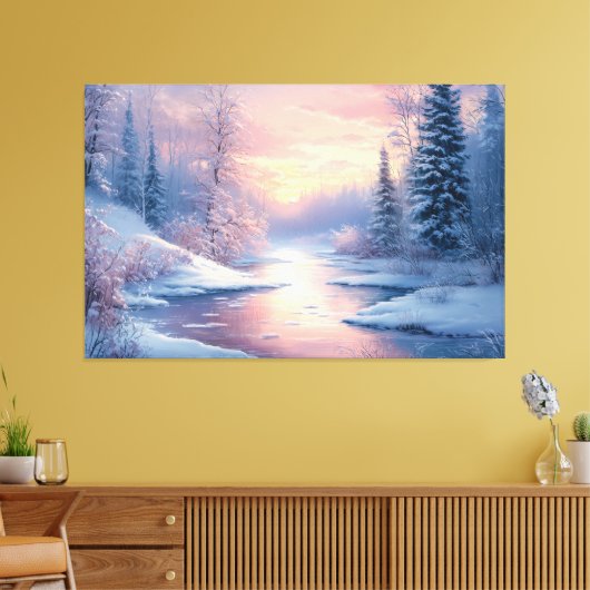 Sereen winterlandschap met besneeuwde bomen canvas afdruk (Insitu (Woonkamer))