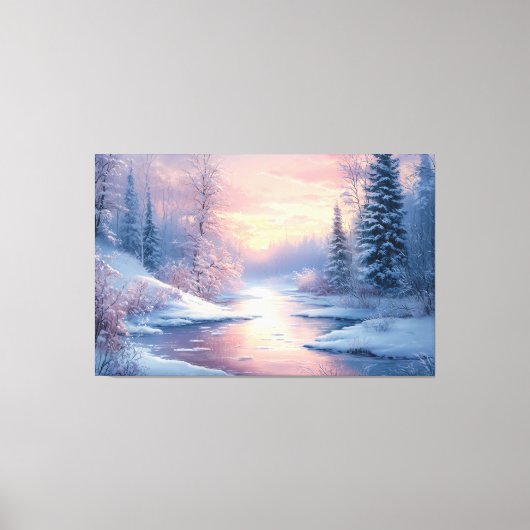 Sereen winterlandschap met besneeuwde bomen canvas afdruk (Voorkant)