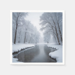 Sereen winterlandschap met besneeuwde bomen servet