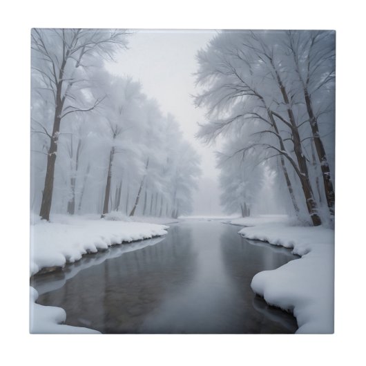 Sereen winterlandschap met besneeuwde bomen tegeltje (Voorkant)