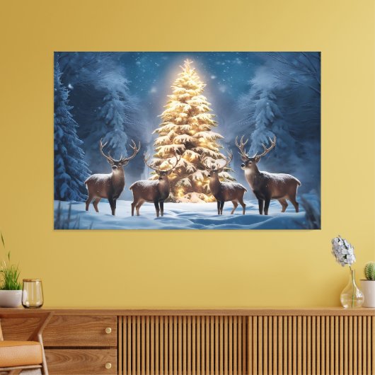 Sereen winterlandschap met gloeiende kerst canvas afdruk (Insitu (Woonkamer))