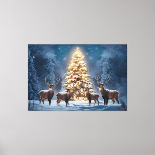 Sereen winterlandschap met gloeiende kerst canvas afdruk (Voorkant)
