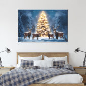 Sereen winterlandschap met gloeiende kerst canvas afdruk (Insitu (Slaapkamer))