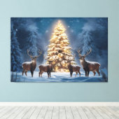 Sereen winterlandschap met gloeiende kerst canvas afdruk (Insitu (Houten vloer))