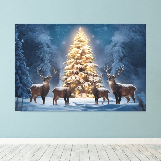 Sereen winterlandschap met gloeiende kerst canvas afdruk (Insitu (Houten vloer))