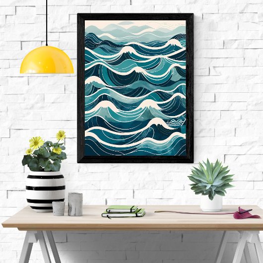 Sereen Zee: een Waterverf golfillustratie Poster