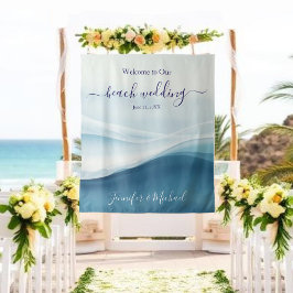 Seren Blauw Strand Huwelijks Welkom Bord Wandkleed