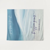 Seren Blauwe Strand Bruiloft Welkom Bord Wandkleed (Voorkant (horizontaal))