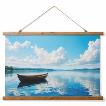 Seren landschapsbeeld van een meer met houten roei