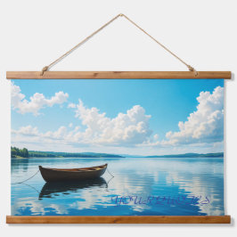 Seren landschapsbeeld van een meer met houten roei hangend wandkleed
