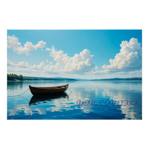 Seren landschapsbeeld van een meer met houten roei perfect poster