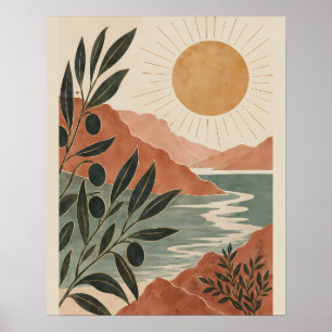 Seren landschapsnatuur met warme gouden zon en E Poster