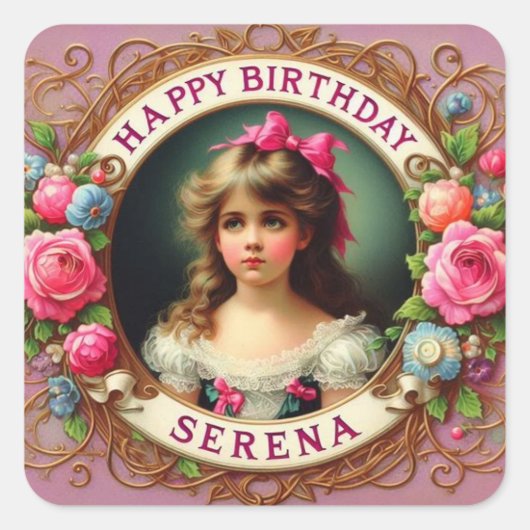 SERENA ~ GELUKKIGE VERJAARDAG ~  meisje ~ Vierkante Sticker (Voorkant)