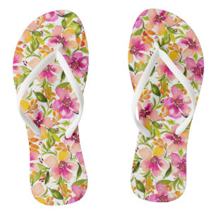 Serena Pink en Gele Waterverf Floral Teenslippers