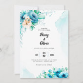 Serenade in Blauw: Waterverf bloemenbruiloft Kaart (Voorkant)