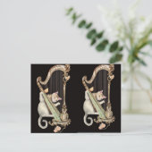 Serenade in Gold – Cat & Harp Postcard Briefkaart (Staand voorkant)