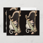 Serenade in Gold – Cat & Harp Postcard Briefkaart (Voorkant / Achterkant)