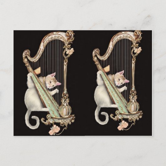 Serenade in Gold – Cat & Harp Postcard Briefkaart (Voorkant)