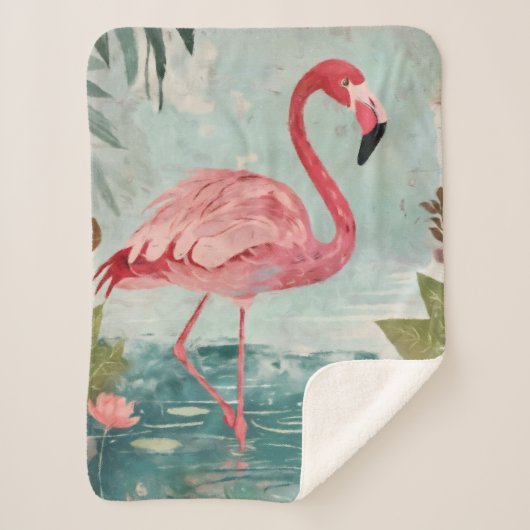 Serenade in Pink: Een paradijs van Flamingo Sherpa Deken (Voorkant)