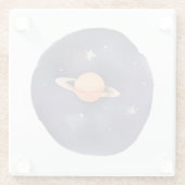 Serenade van Saturnus: kosmische Waterverf Glazen Onderzetter (Achterkant)