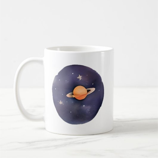 Serenade van Saturnus: kosmische Waterverf Koffiemok (Links)