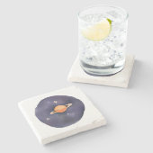 Serenade van Saturnus: kosmische Waterverf Stenen Onderzetter (Zijkant)