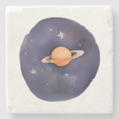 Serenade van Saturnus: kosmische Waterverf Stenen Onderzetter (Voorkant)