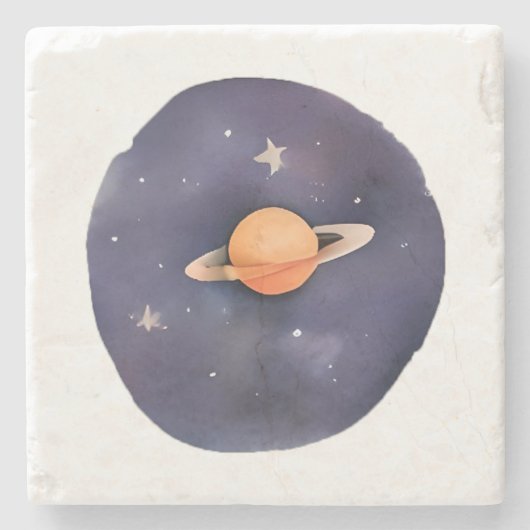 Serenade van Saturnus: kosmische Waterverf Stenen Onderzetter (Voorkant)