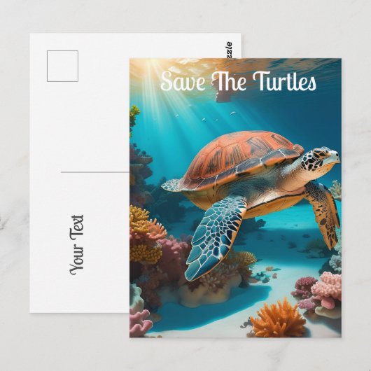 Serene 3D Zee schildpad in de oceaan - Tranquil Ma Briefkaart (Voorkant / Achterkant)