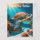 Serene 3D Zee schildpad in de oceaan - Tranquil Ma Briefkaart (Voorkant)