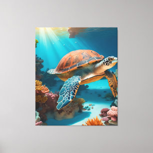 Serene 3D Zee schildpad in de oceaan - Tranquil Ma Canvas Afdruk
