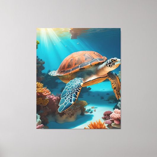 Serene 3D Zee schildpad in de oceaan - Tranquil Ma Canvas Afdruk (Voorkant)