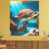 Serene 3D Zee schildpad in de oceaan - Tranquil Ma Canvas Afdruk (Insitu (Woonkamer))