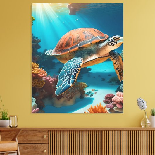 Serene 3D Zee schildpad in de oceaan - Tranquil Ma Canvas Afdruk (Insitu (Woonkamer))