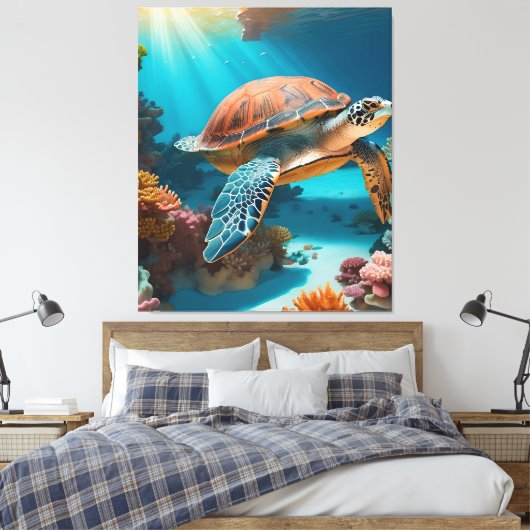Serene 3D Zee schildpad in de oceaan - Tranquil Ma Canvas Afdruk (Insitu (Slaapkamer))