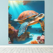 Serene 3D Zee schildpad in de oceaan - Tranquil Ma Canvas Afdruk (Insitu (Houten vloer))