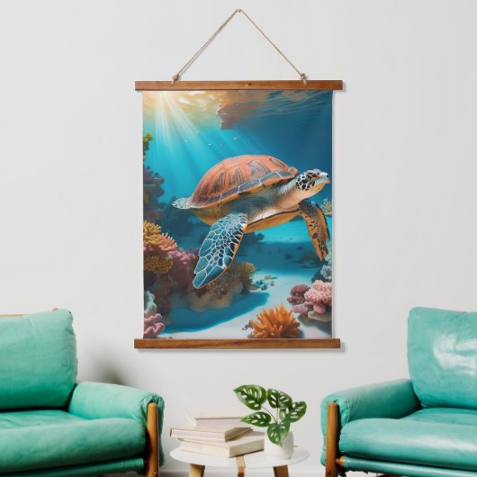Serene 3D Zee schildpad in de oceaan - Tranquil Ma Hangend Wandkleed (Woonkamer)