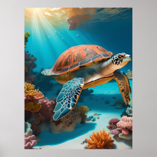 Serene 3D Zee schildpad in de oceaan - Tranquil Ma Poster